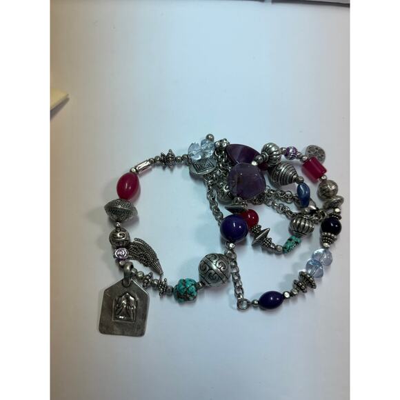 3 purple lavender statement bib flower floral bling enamel necklaces bundle lot - Picture 7 of 10